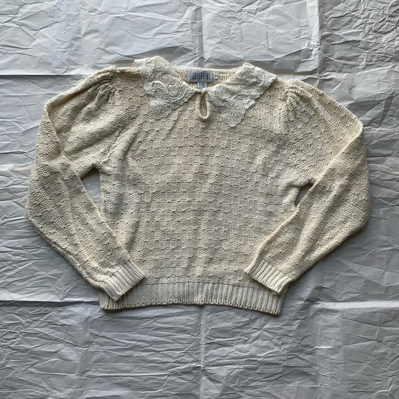 Vintage Knit Sweater, S, Cream, Cotton & Ramie, Good Condition - Picture 2 of 8